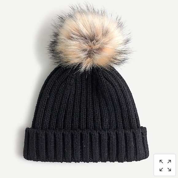 J. CREW Ribbed Beanie With Faux-Fur Pom-Pom NWT